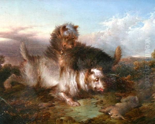 Two Terriers With Rabbit - view 1