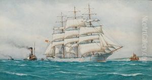 Sailing Vessel At Journey's End Together Withanother In Tow by Pelham Jones