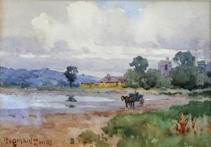 A Pony And Cart Going Along A River Bank by Reginald T. Jones