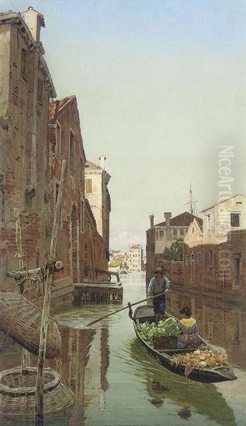 A Gondola Loaded With Vegetables On A Venetian Backwater - view 1