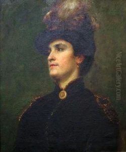 Portrait Of An Elegant Lady In A Plumed Hat And Darkcoat