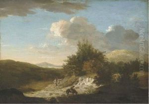 A Wooded River Landscape With Figures By A Ford