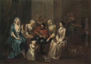 A Group Of Ladies Gathered At A Table With A Fortune Teller by William Jones