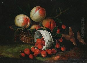 Still Life Of Peaches And Strawberries