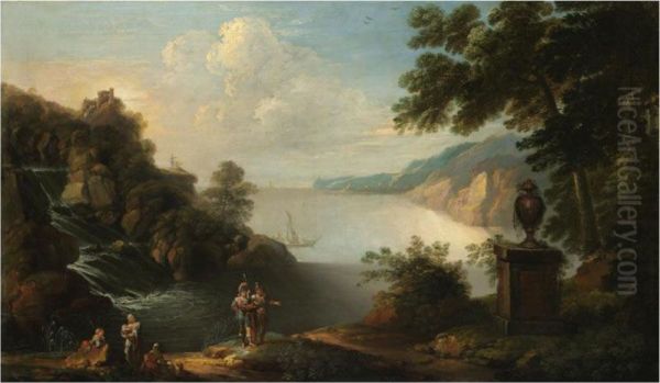 A Rocky Coastal Landscape With Soldiers And Other Figures In The Near Foreground - view 1