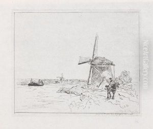 Hollandischer Treidelpfad Mit Windmuhlen by Johan Barthold Jongkind