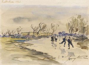 Schlittschuhlaufer Auf Einem Hollandischen Kanal by Johan Barthold Jongkind