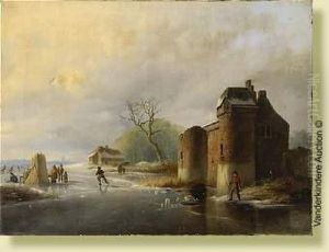 Paysage Hivernal Aux Patineurs by Pieter Hendrik Lod. Jonxis
