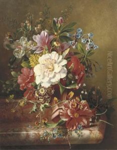 A Colourful Bouquet On A Ledge by Dirk Jan Hendrik Joostens