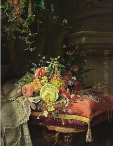 A Still Life With Flowers, Lace And Jewellery