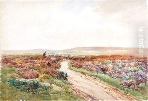 A Moorland Scene With A Shepherdess And Flock, Unframed. by Joseph Middleton Jopling