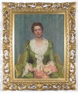 Portrait Of A Lady, Seated, Holding A Basket Of Flowers