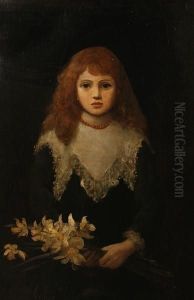 Portrait Of A Girl Holding A Bouquet Ofdaffodils by Louise Jopling
