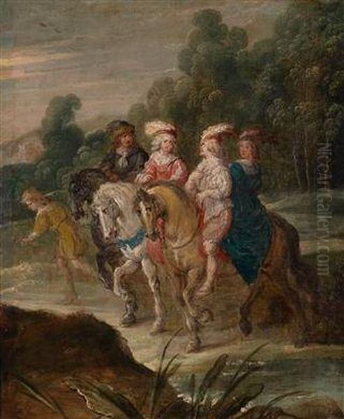 Landschaft Mit Einereleganten Berittenen Gesellschaft - view 1