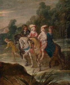 Landschaft Mit Einereleganten Berittenen Gesellschaft Landschaft Mit Einereleganten Berittenen Gesellschaft