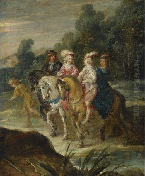An Elegant Company On Horseback - view 1