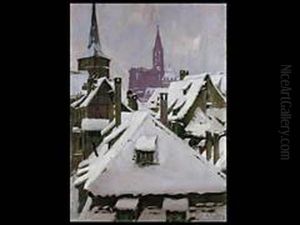 Blick Uber Die Winterverschneiten Dacher Zum Strassburger Munster by Carl Jordan