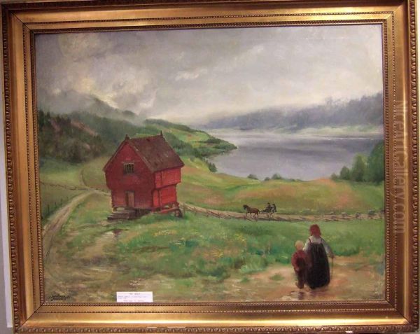 Bergslandskap Med Barn Och Stuga - view 1