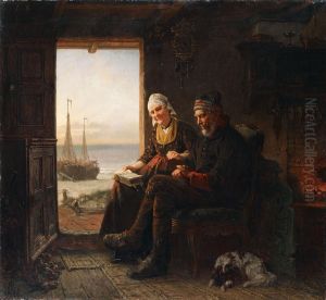 Interieur Mit Alterem Ehepaar Und Aussicht Auf Das Meer by Rudolf Jordan