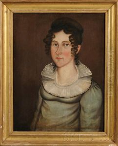 Portrait Of A Young Woman Wearing A Blue Gown.