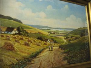 Figures On A Rural Path Leading To A Distant Lake
