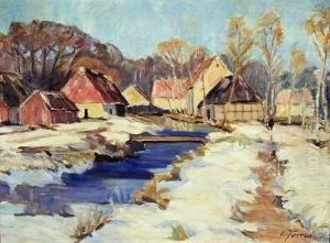 Bauernhauserin Winterlicher Landschaft An Der Worpe