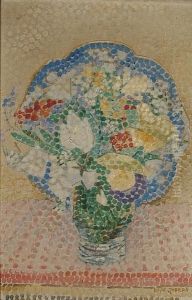 Still Life With Flowers And Blue Plate Beyond