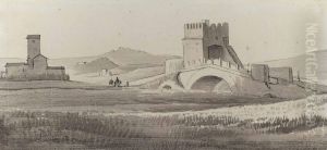 La Campagne Romaine Avec Vue Sur L'aqueduc Claudien; Le Palais Chigi A Ariccia; Et Le Pont Milvius by Simon-Joseph-Alexandre-Clement Denis