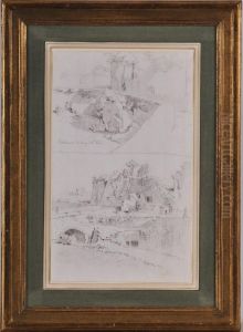 Landscape With Path And Overgrown Classicalruins,
With A Shepherd In The Distance by Simon-Joseph-Alexandre-Clement Denis