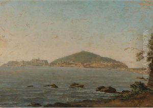 A View Of Naples From The Portici, The Castel Dell'ovo On Theleft by Simon-Joseph-Alexandre-Clement Denis
