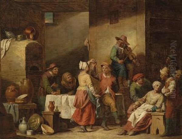 A Barn Interior With Dancing Peasants - view 1