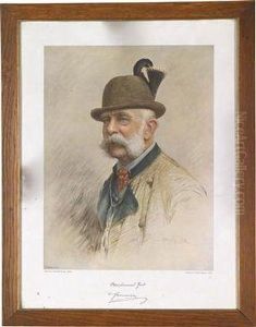 Farbdruck Des Alten Kaisers In Ischler Jagdtracht Nach Bruech