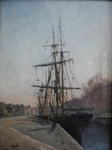 Vessel Moored At A Waterfront by Leon Joubert