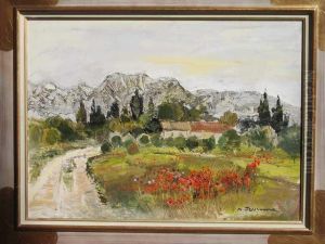 Les Deux Mas Au Printemps by Leon Michel Marie Jouenne