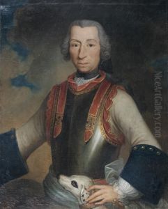 Portrait D'homme En Armure Caressant Son Chien by Fils Jouffroy