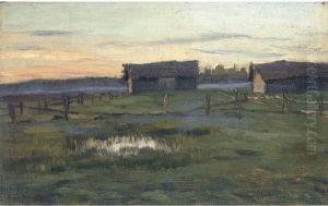 Farmyard At Dusk by Stanislav Iulianov. Joukovski