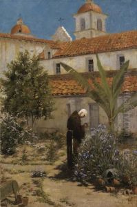 In The Garden, Santa Barbara Mission by Amedee Joullin