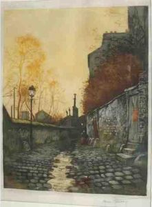 Montmartre, La Rue Cortot Apres La Pluie by Henri Jourdain