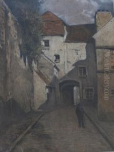 Figure On A French Village Street by Henri Jourdain