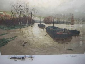 "peniches Sur La Seine En Crue" Eau