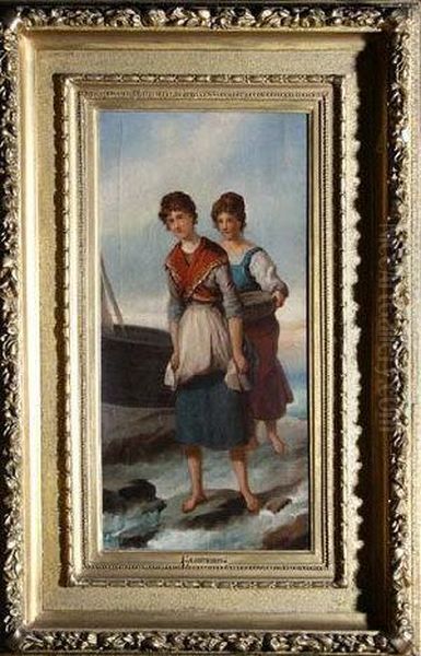 Two Belgian Fishergirls On A Rocky Shore - view 1