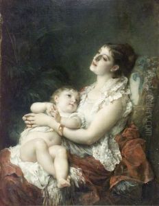 Mother And Child by Adolphe Jourdan