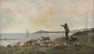 Pastore Con Pecore In Riva Al Mare by Theodore Jourdan