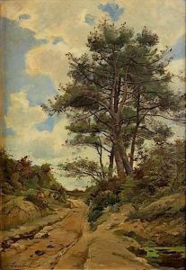 Pins Bordant Un Chemin by Louis Marie Adrien Jourdeuil