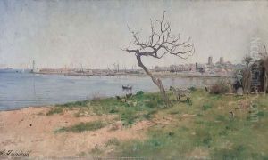 Port D'antibes by Louis Marie Adrien Jourdeuil