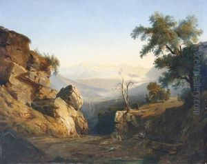 Weite Gebirgslandschaft Bei Sonnenuntergang by Paul Jourdy
