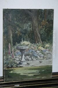 The Bird Bath, Signed, Oil On Board, Unframed by Frank B. Jowett