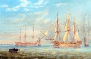 Hms Queen Coming To Anchor In Spithead With Other Royal Naval Warships From The Fleet