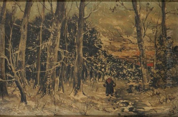 Winter Wooded Landscape With Figure - view 1