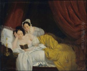 La Lecture [ ; Reading ; Signed Lower Left Jozan ; Oil On Canvas] by Saintin Francois Jozan